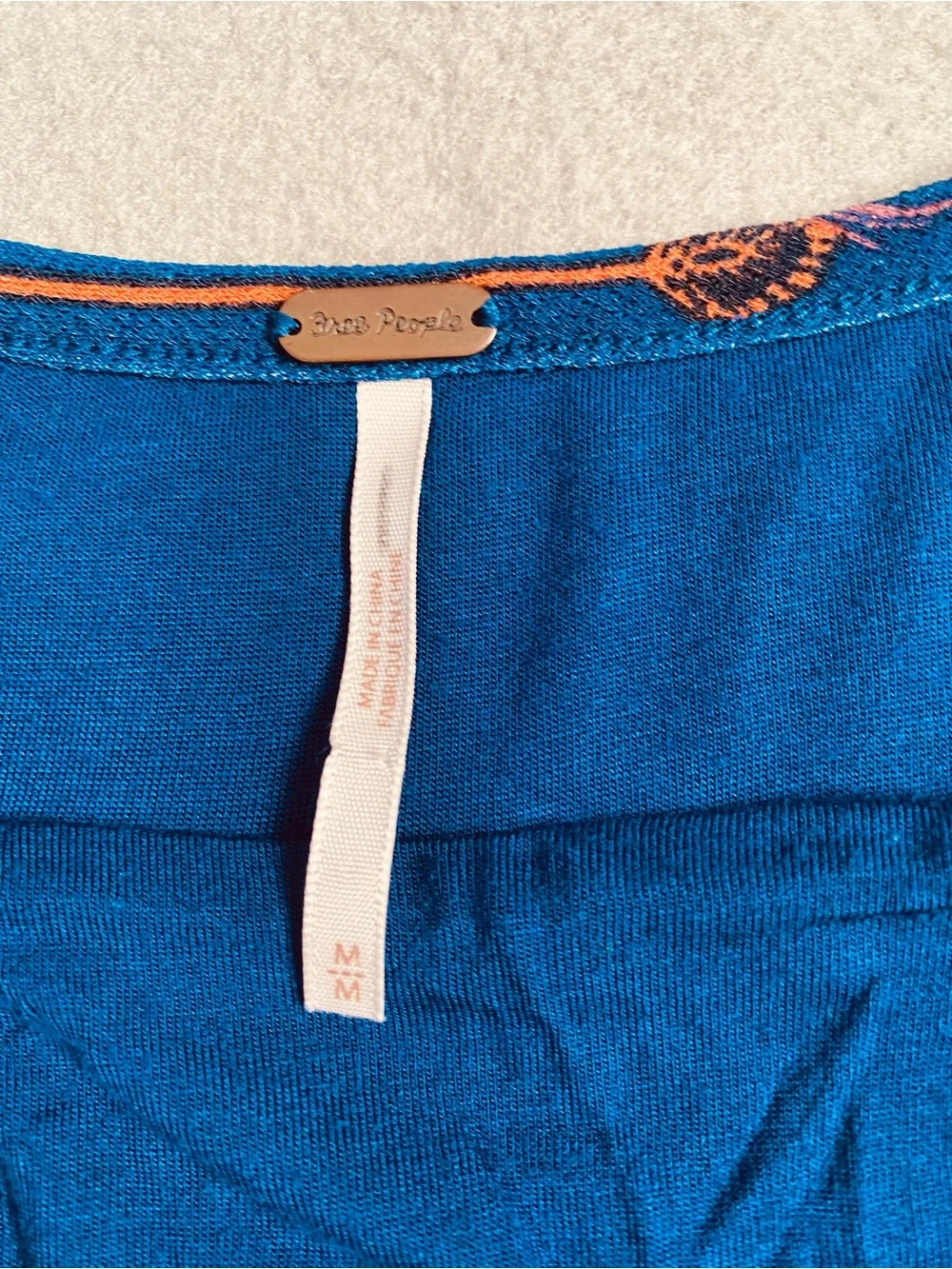 Free People Halter Mini Blue Orange Peacock dress Size M Open Back Asymmetrical